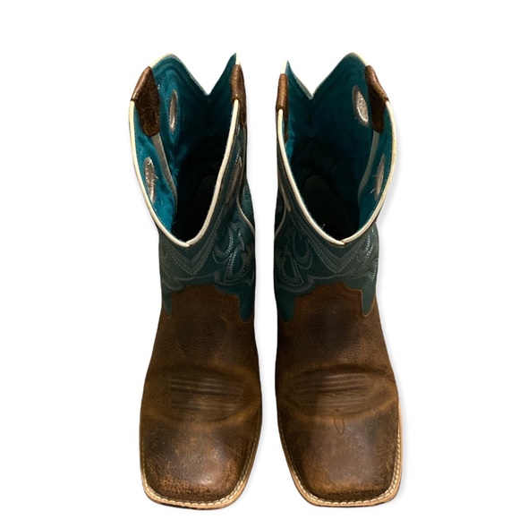 Ariat Crossfire Unisex  4 Teal Blue / brown cowboy boots - Picture 2 of 10